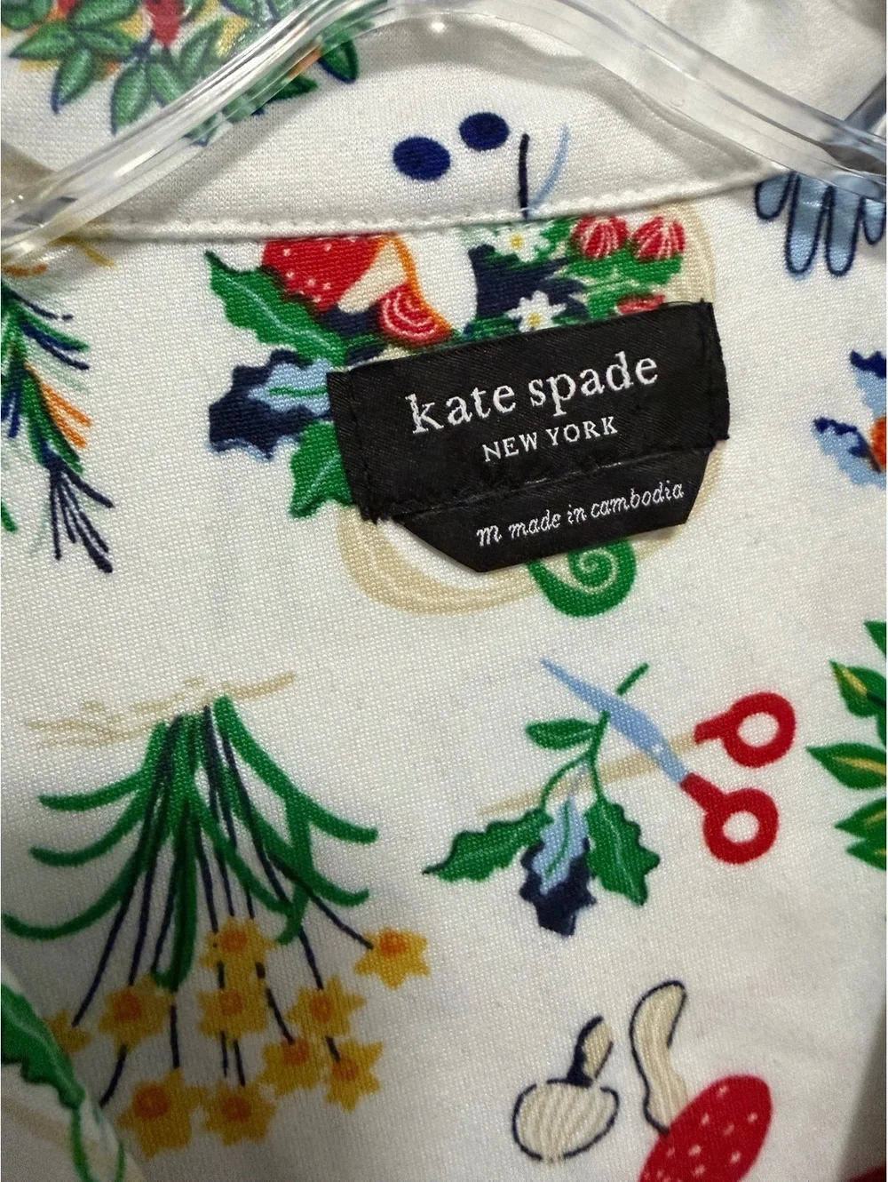 Kate Spade Short Sleeve Collared Button Front Gardening Print Sleep Shirt Size M